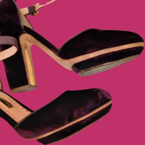 Rupert Sanderson Ravenna Burgundy Velvet Platform Heels EUR 40 US 10 Ankle Strap - Picture 4 of 9